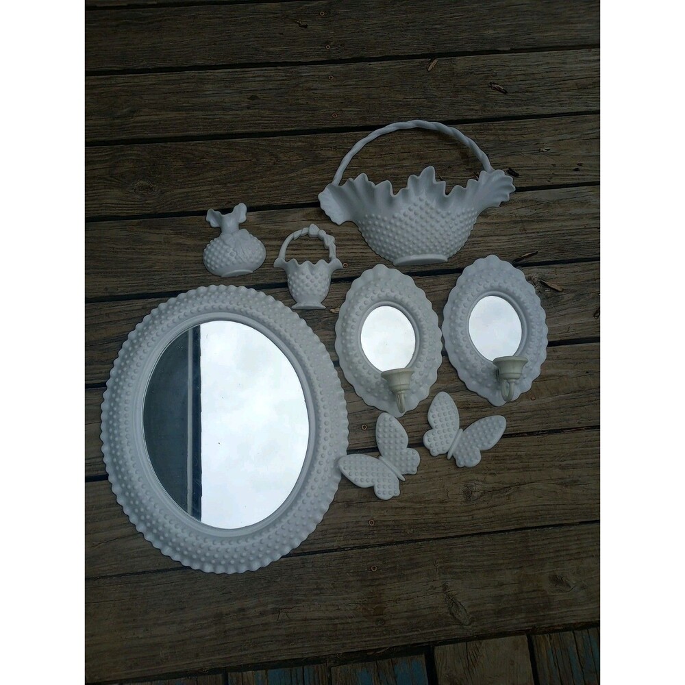 Vintage Burwood HOMCO HOME INTERIORS 8-Piece White Hobnail Wall Hanging Set MCM
